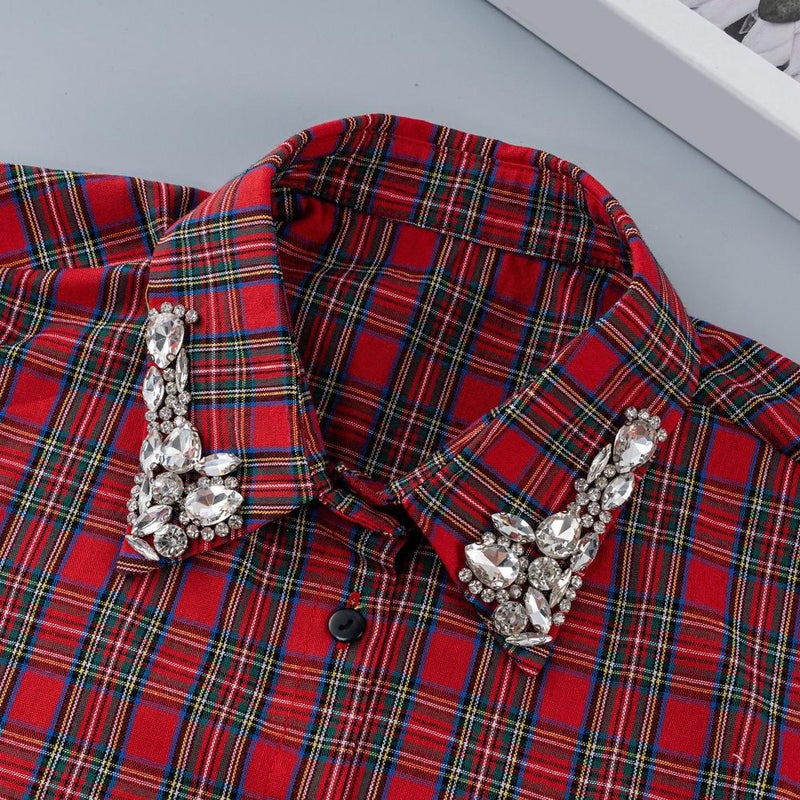 Plaid Detachable Collar with Crystal Embellishments, Chiffon False Collar for Blouses and Dresses, Elegant Layering Accessory - Image 5
